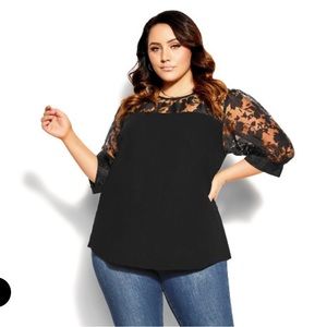 City Chic Spring Organza Top - Black